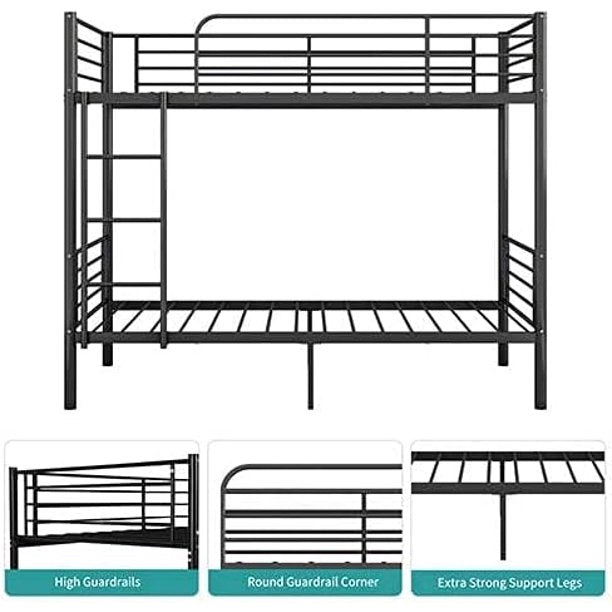 SUGIFT Metal Bunk Bed Twin Over Twin, Heavy Duty Bed Frames with Safety Guard Rails, Metal Slats for Kids, Teens, Adults, No Box Spring Needed Black