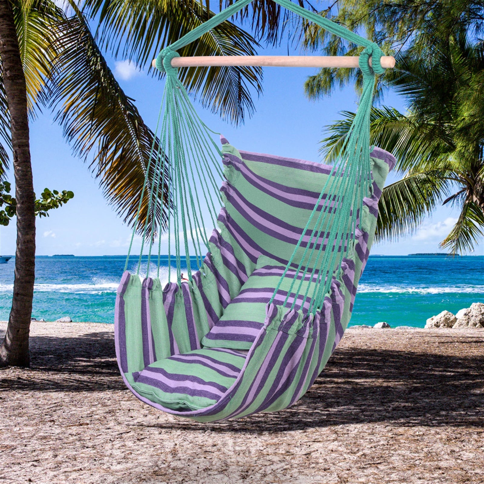 SUGIFT Hammock Chair, Large Swing Chair Suitable for Indoor and Outdoor Use, Blue Stripes