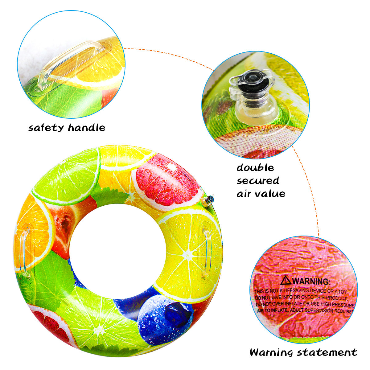 Inflatable Fruit Pool Float with Two Handle Swim Ring for Adult and Child, Floaties with Ball Water Fun Large Blow Up Summer Beach Swimming Raft Adult