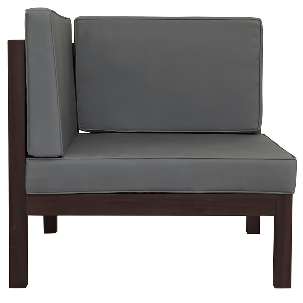 4-Piece Outdoor Wood Patio Backyard Sectional Seating Group with Gray Cushions and Table