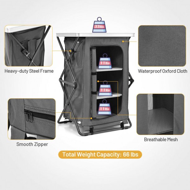 Folding Portable Camping Storage Pop-Up Cupboard Compact Camping Storage Cabinet with Bag