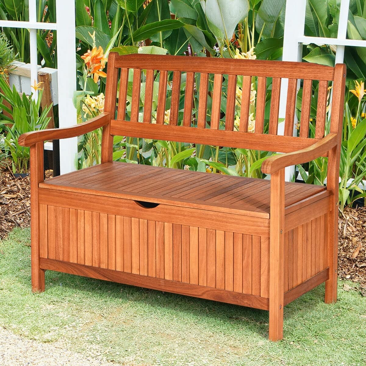 33 Gal. Brown Solid Wood Outdoor Storage Bench Deck Box Patio Storage Loveseat