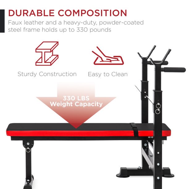 SUGIFT Weight Bench Adjustable Folding Fitness Barbell Rack & Weight Bench Set for Home Gym, Fast Folding-2022 Version