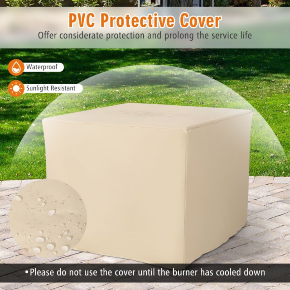 30 in. Outdoor Square Propane Gas Fire Pit Table with Ceramic Tabletop and Table Cover