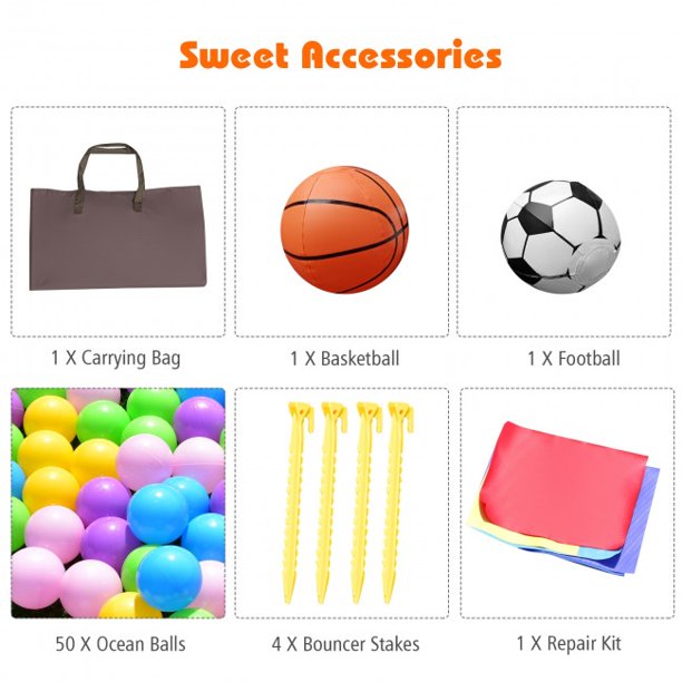 SUGIFT Kid Inflatable Bounce House, Castle Slide Inflatable Bounce House with Ball Pit and Basketball Hoop