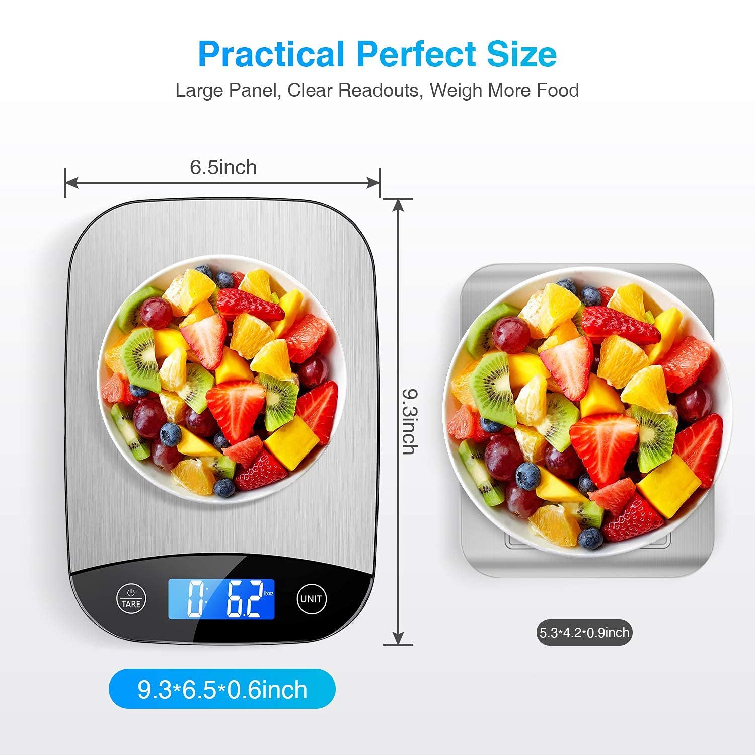 Food Scale,Digital Kitchen Scale Weight Grams and oz for Cooking Baking, 1g/0.1oz Precise Graduation, Stainless Steel and Tempered Glass, Size: 9