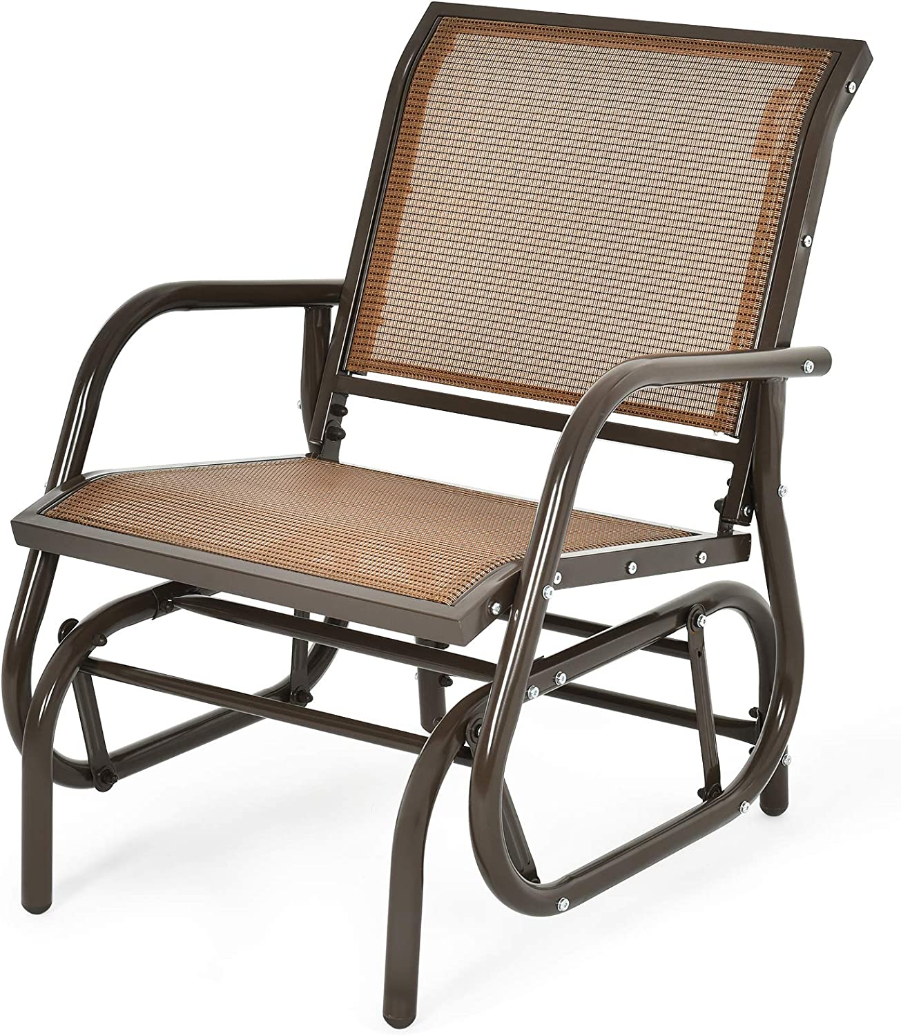 Brown Metal Steel Single Outdoor Swing Glider Rocking Chair with Armrest