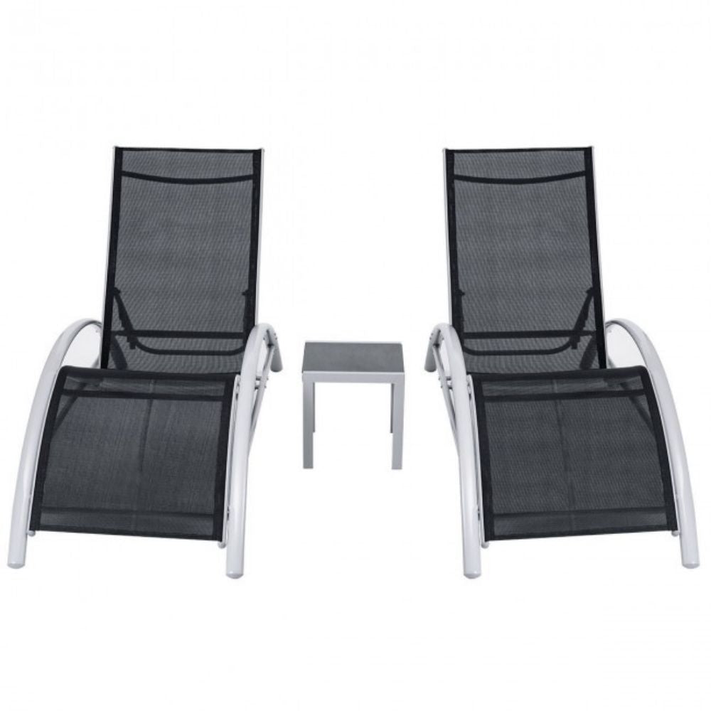 3-Piece Outdoor Metal Patio Adjustable Chaise Lounger Set