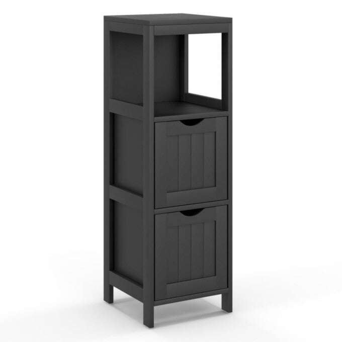 SUGIFT Wooden Bathroom Floor Cabinet with Removable Drawers, Black