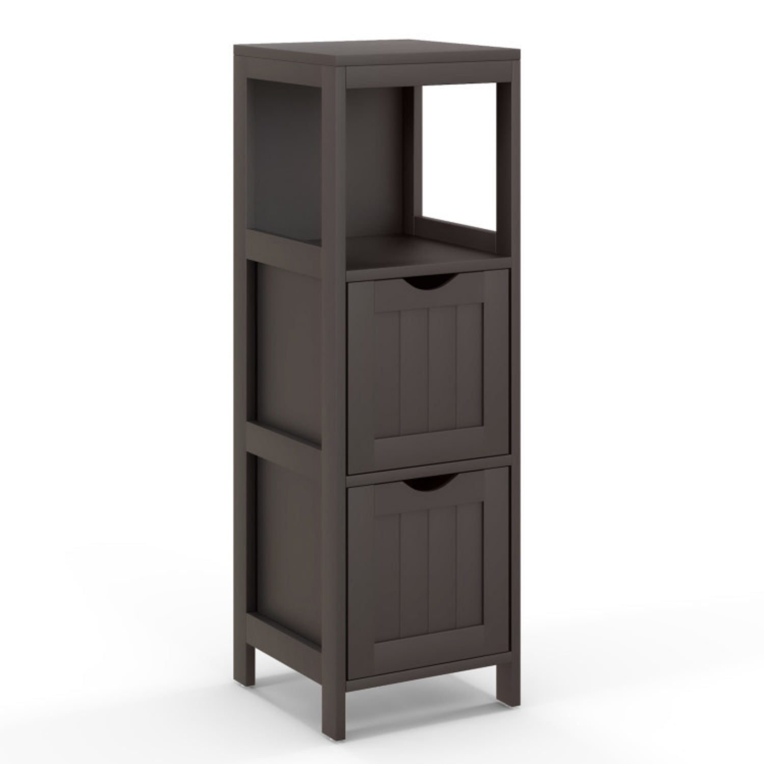 SUGIFT Wooden Bathroom Floor Cabinet with Removable Drawers, Brown