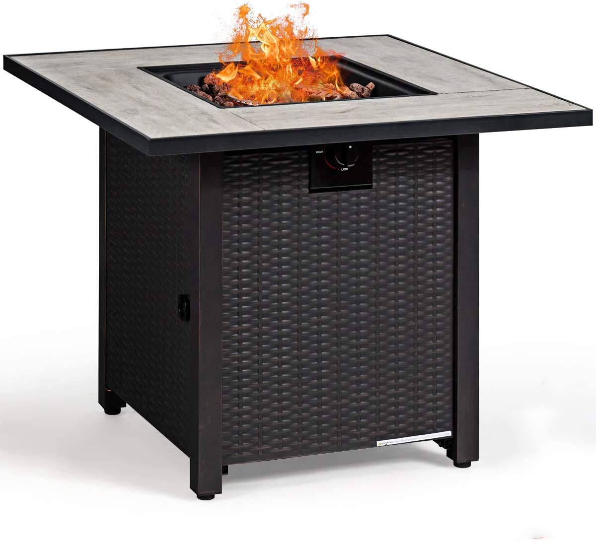 30 in. W x 25 in H Steel Square Propane Gas Fire Pit Table with Ceramic Tabletop