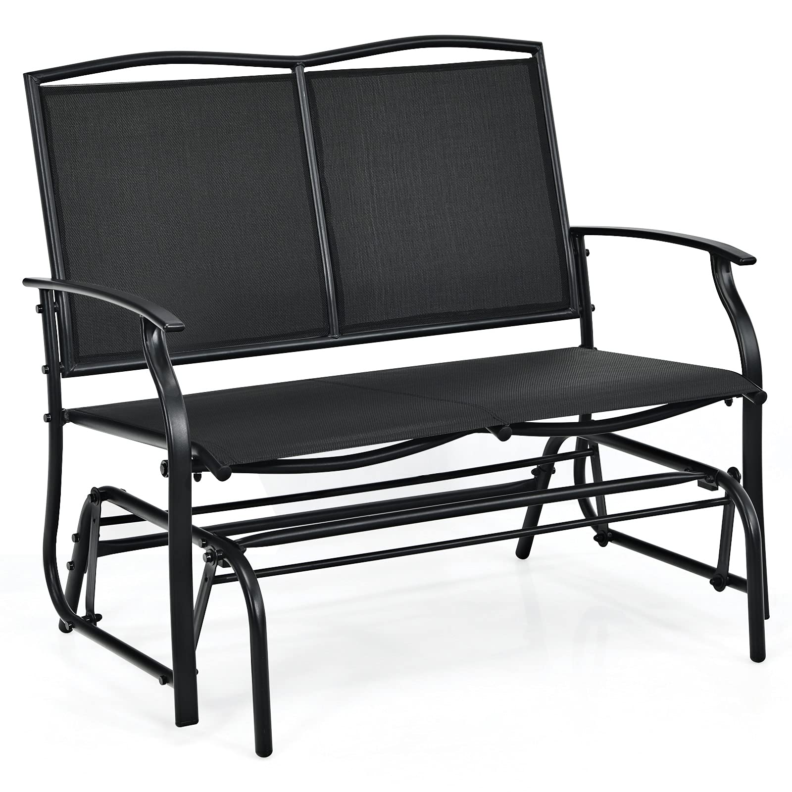Black 2-Person Steel Outdoor Rocking Chair Patio Padded Sling Glider