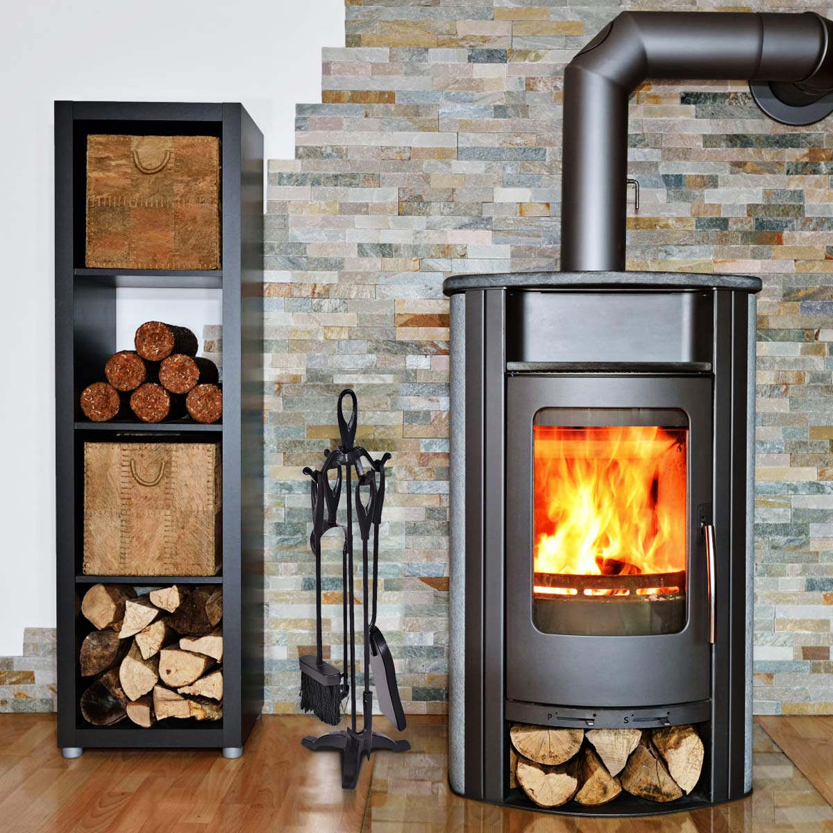 Black 5-Piece Fireplace Tool Set
