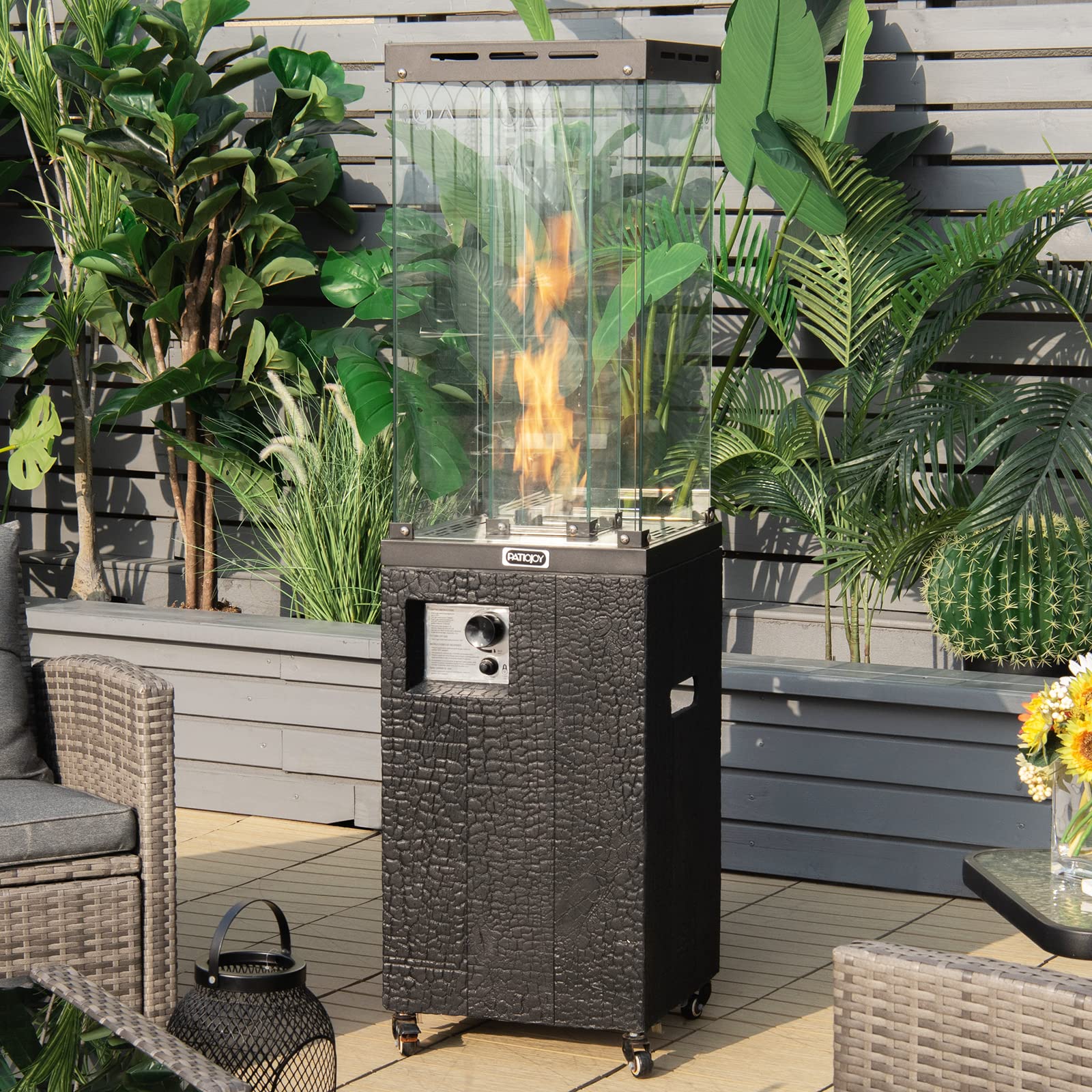 Black 41,000 BTU Outdoor Propane Fire Pit with Lockable Wheels