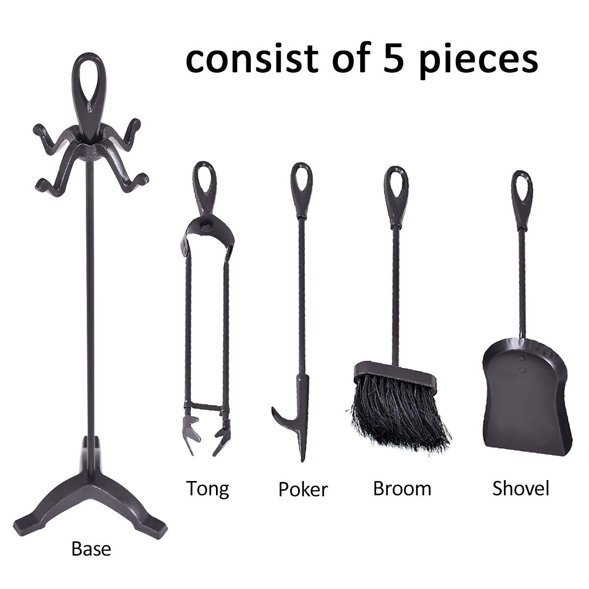 Black 5-Piece Fireplace Tool Set