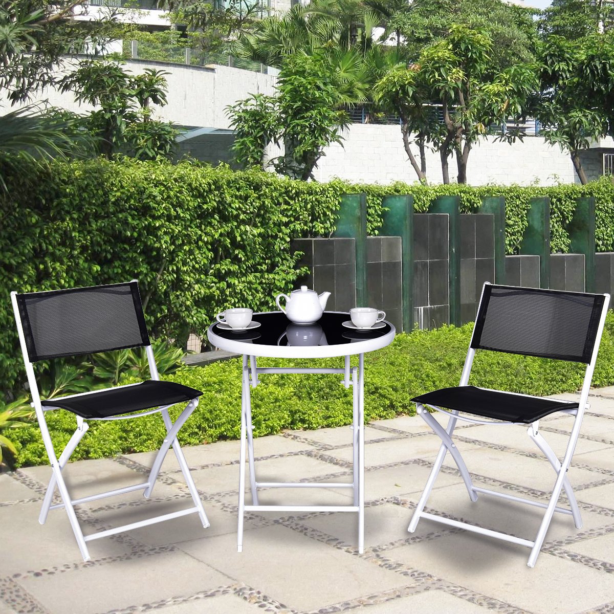 3-Piece Folding Outdoor Patio Bistro Set in Black