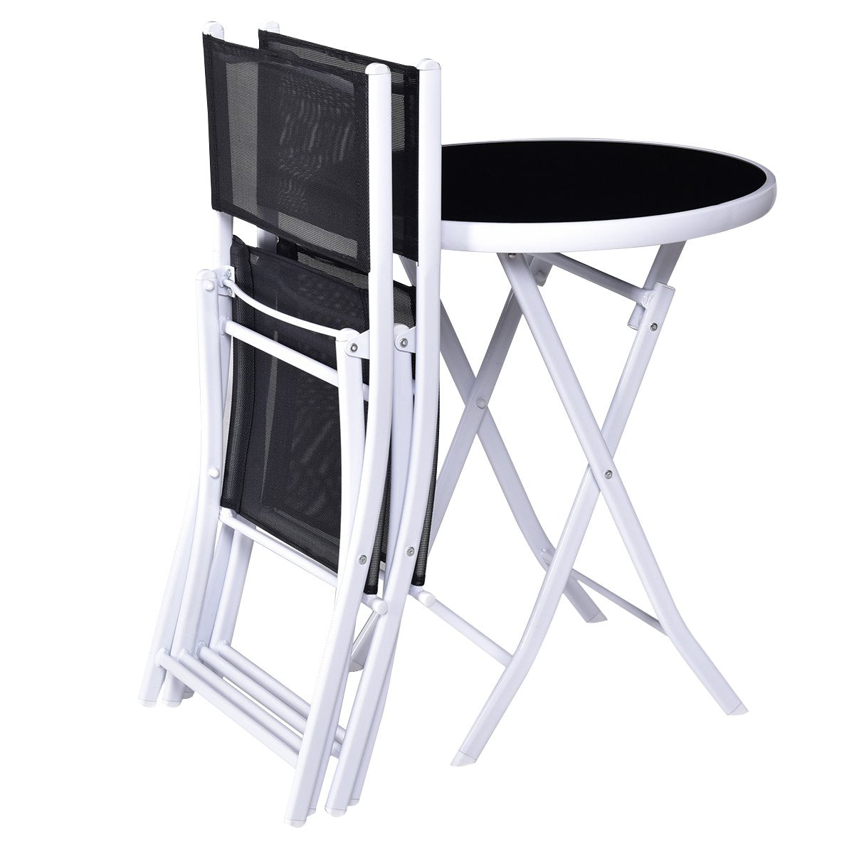 3-Piece Folding Outdoor Patio Bistro Set in Black