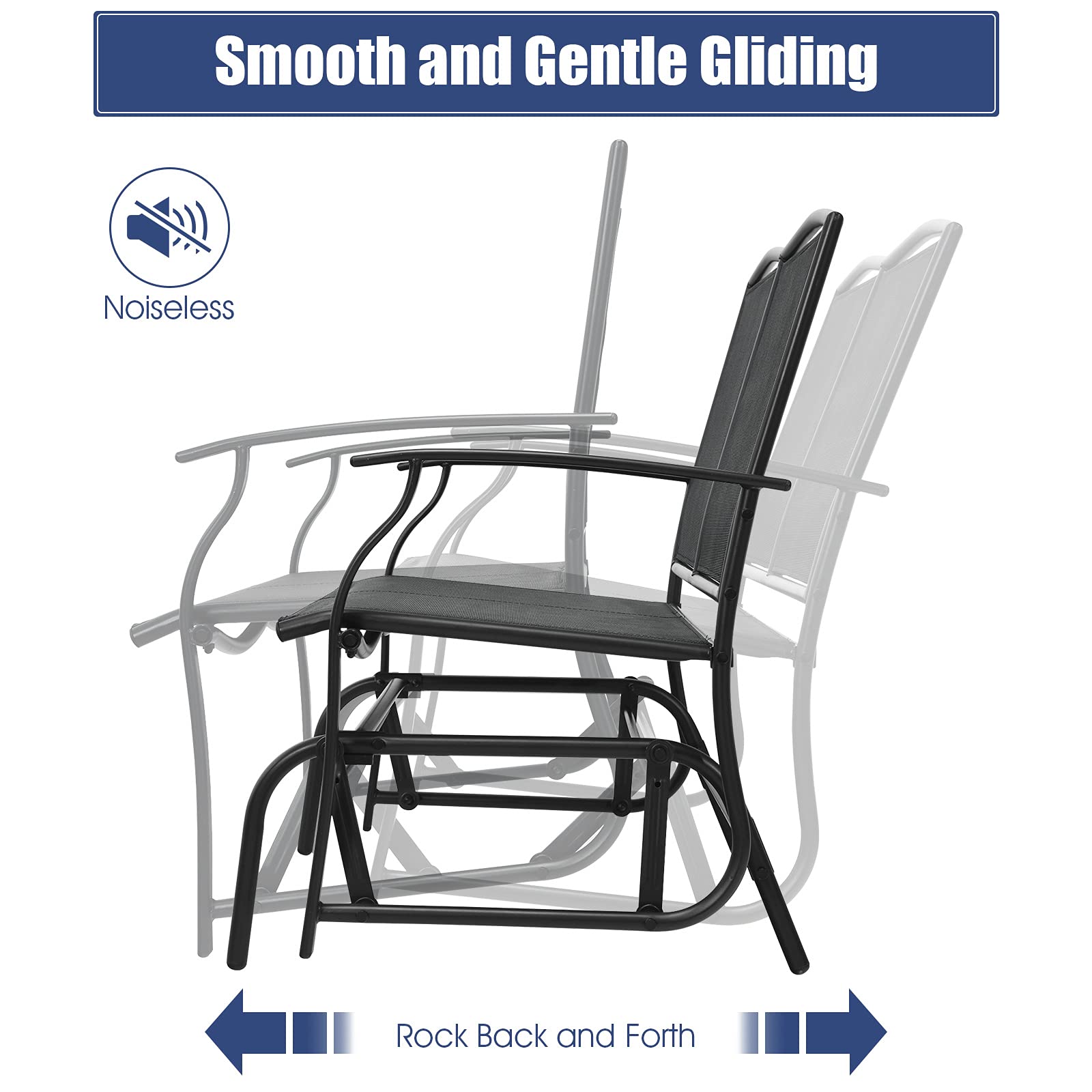 Black 2-Person Steel Outdoor Rocking Chair Patio Padded Sling Glider