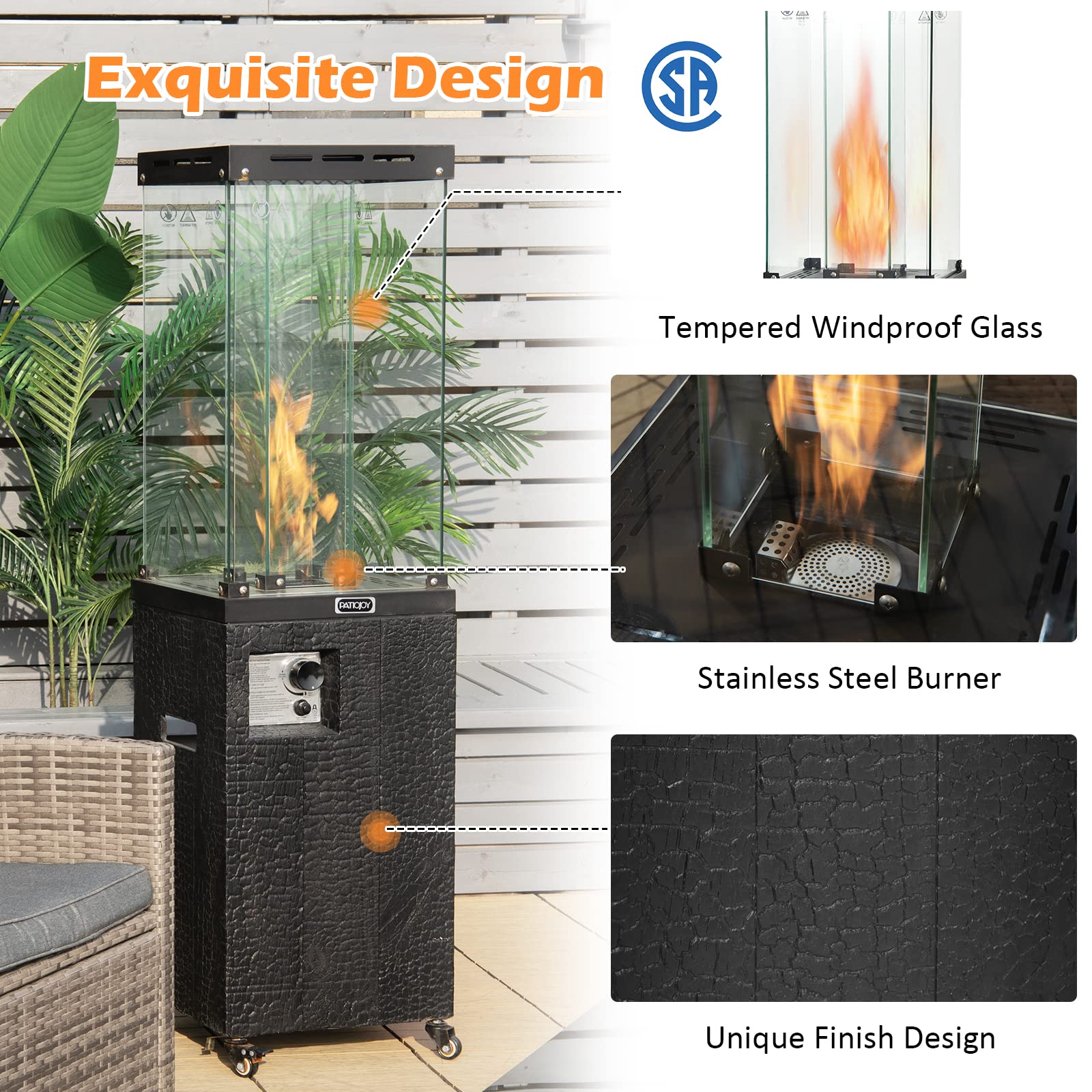 Black 41,000 BTU Outdoor Propane Fire Pit with Lockable Wheels
