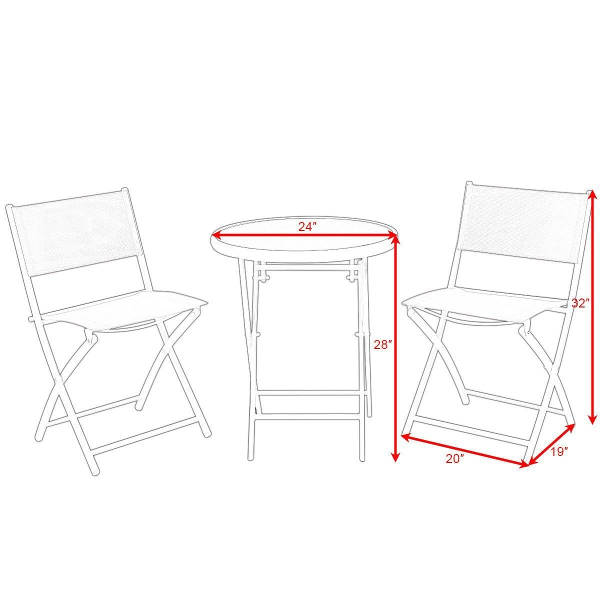 3-Piece Folding Outdoor Patio Bistro Set in Black