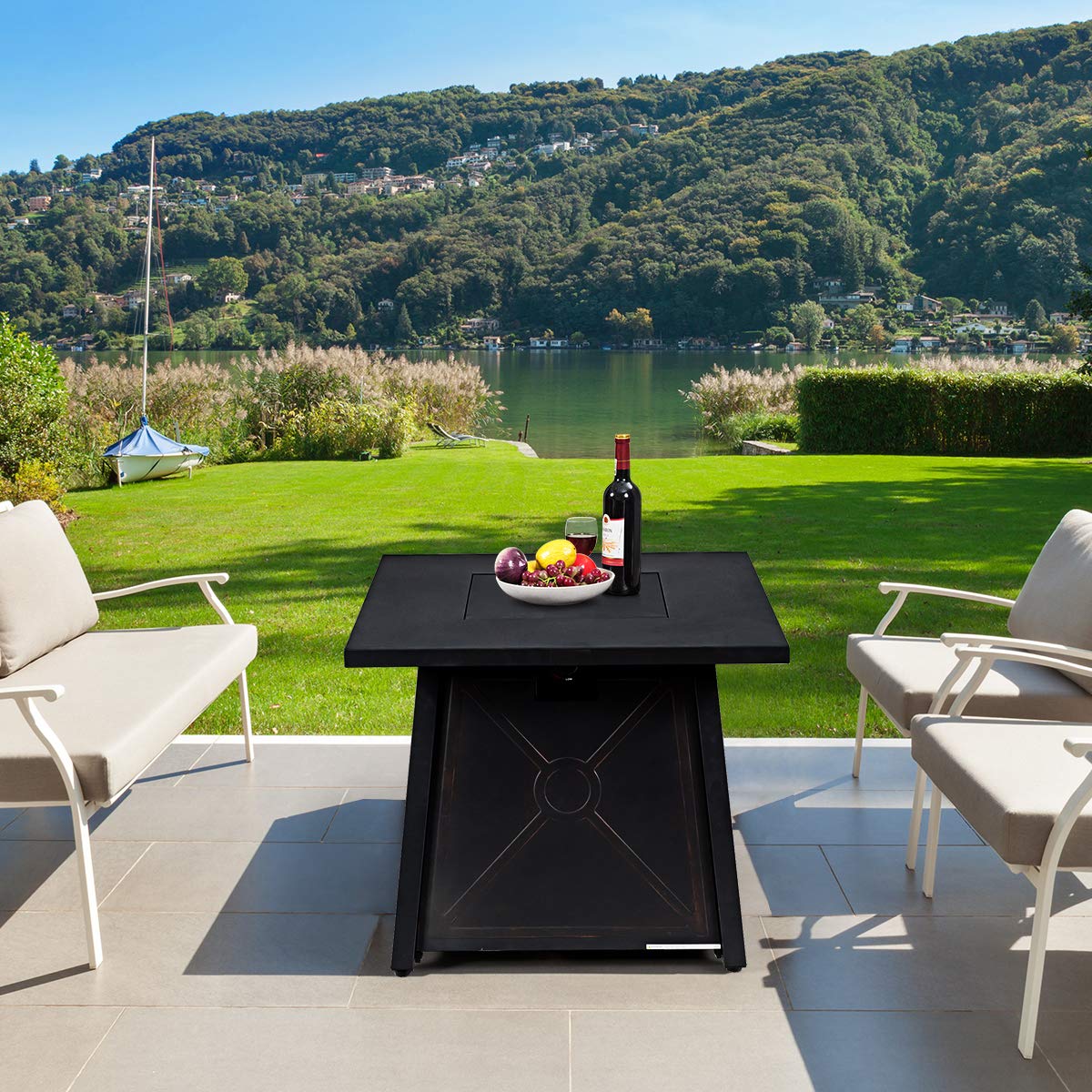 30 in. W x 25 in. H Black Steel 50,000 BTU Square Propane Gas Fire Pit Table