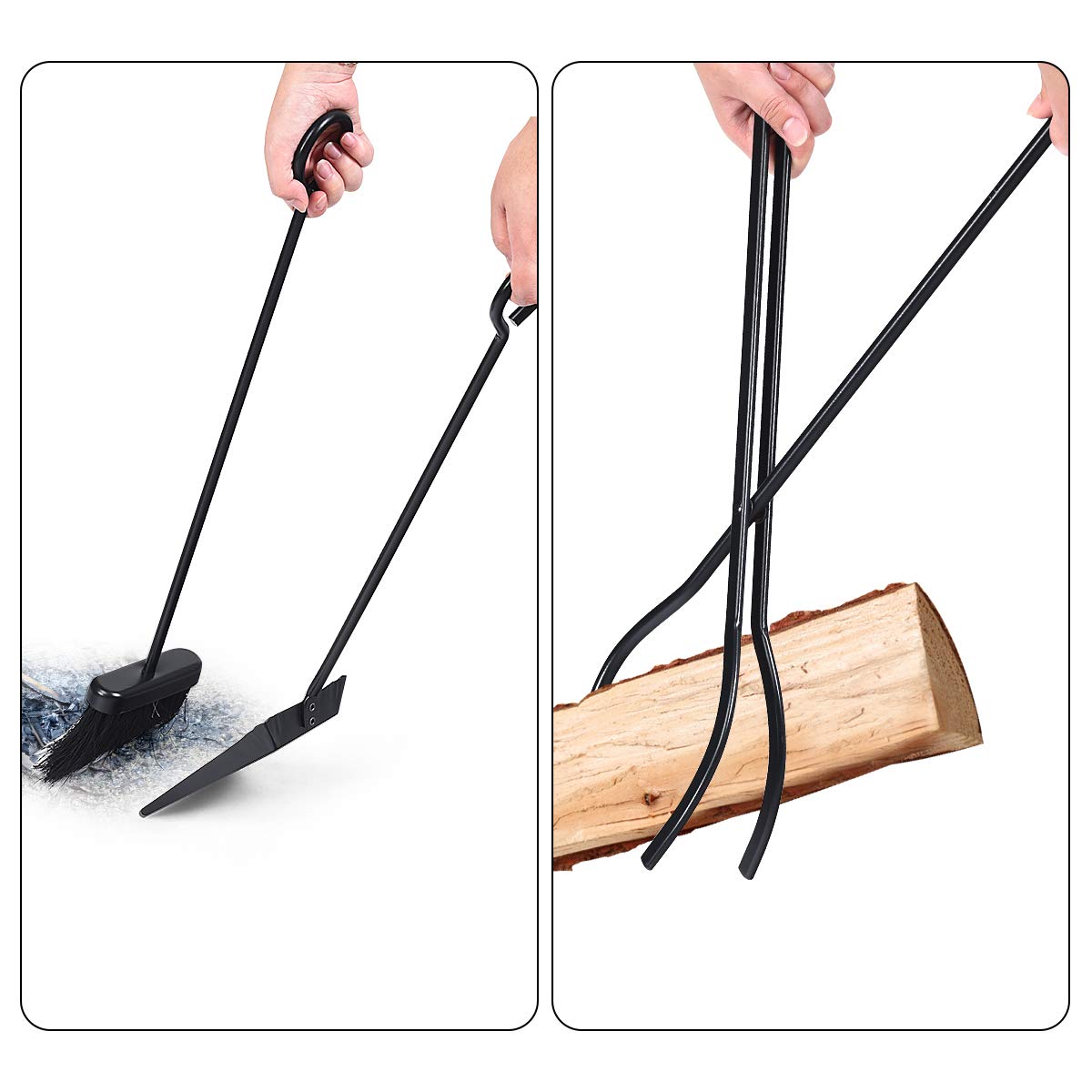 Black Fireplace Log Rack with 4-Pieces Fireplace Tool Set