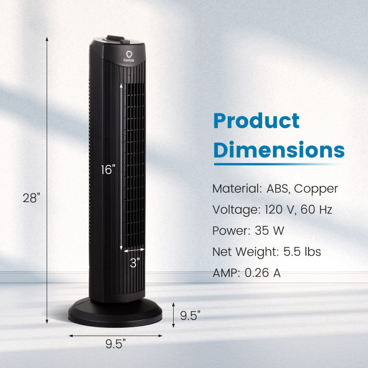 35W 28 Inch Quiet Bladeless Oscillating Tower Fan