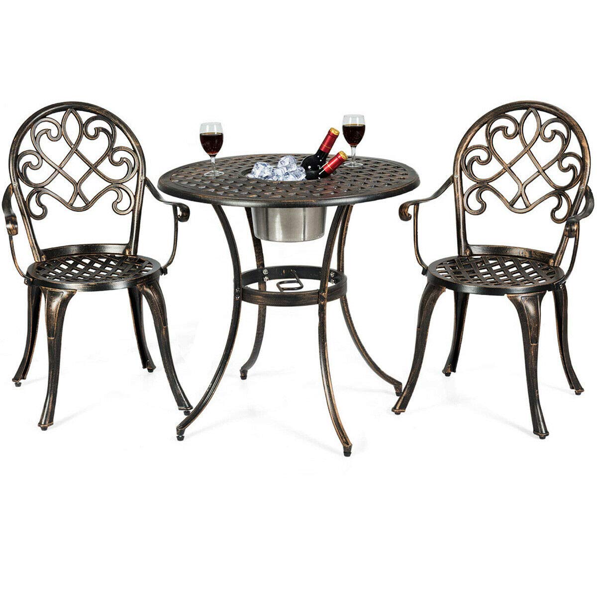 3-Piece Metal Outdoor Patio Bistro Set with Attached Removable Ice Bucket