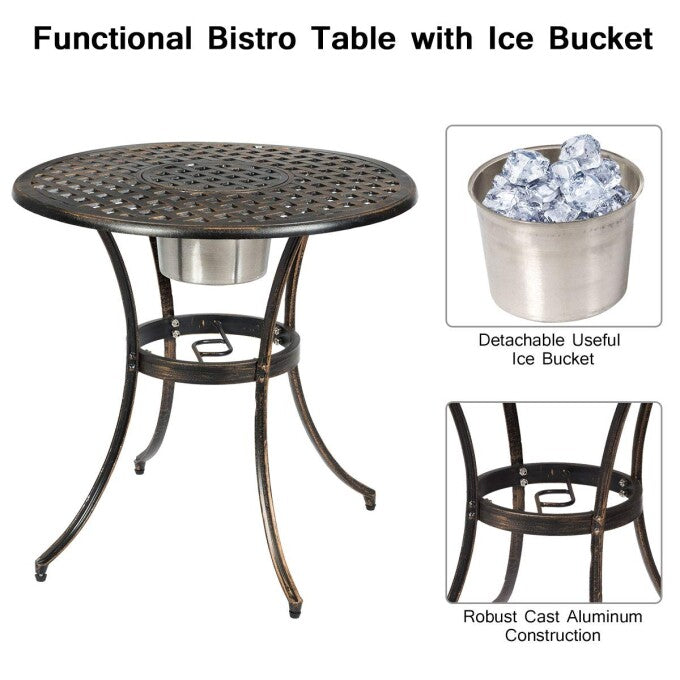 3-Piece Metal Outdoor Patio Bistro Set with Attached Removable Ice Bucket
