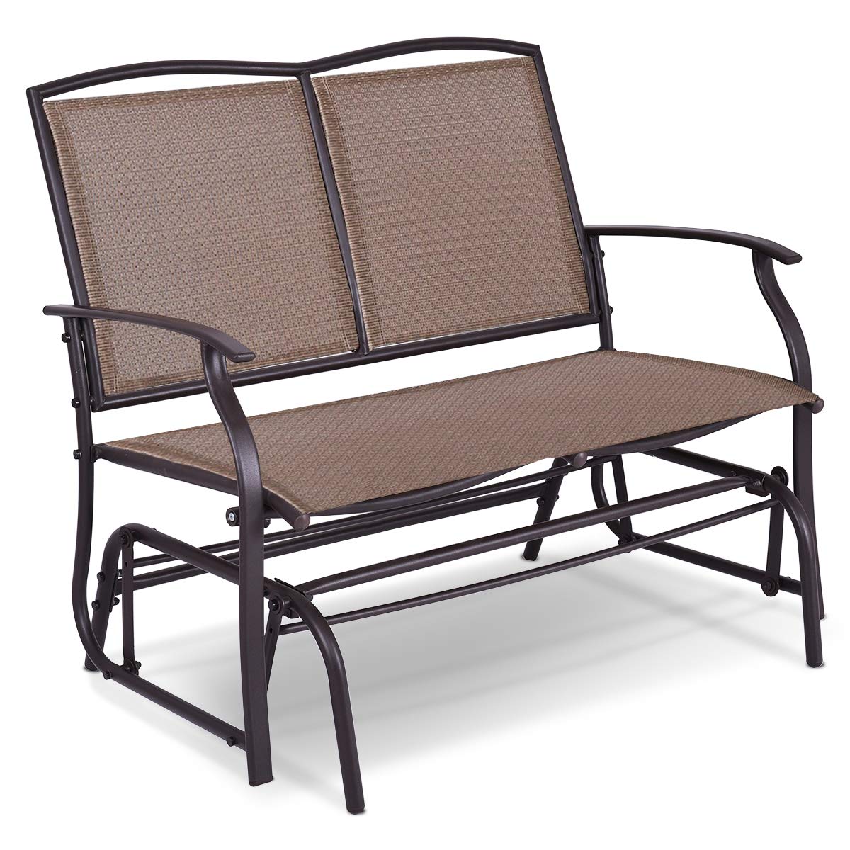 Brown 2-Person Steel Outdoor Rocking Chair Patio Padded Sling Glider