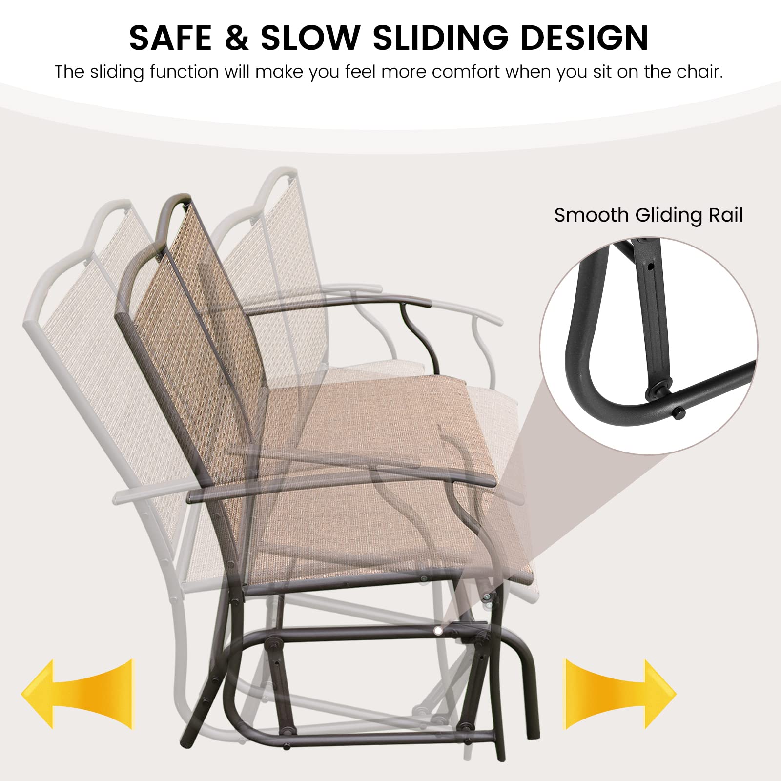 Brown 2-Person Steel Outdoor Rocking Chair Patio Padded Sling Glider