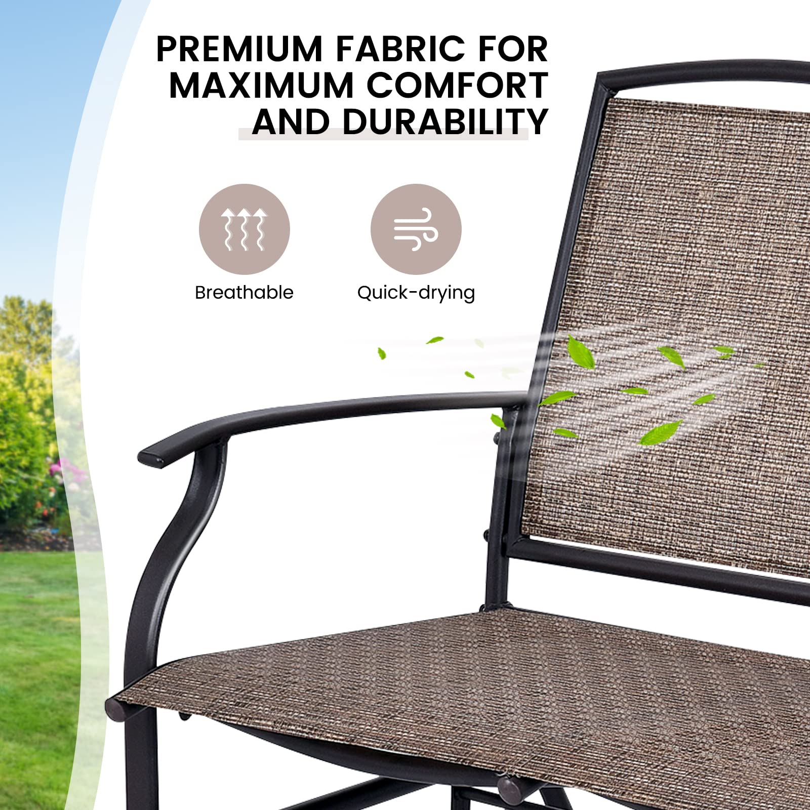 Brown 2-Person Steel Outdoor Rocking Chair Patio Padded Sling Glider