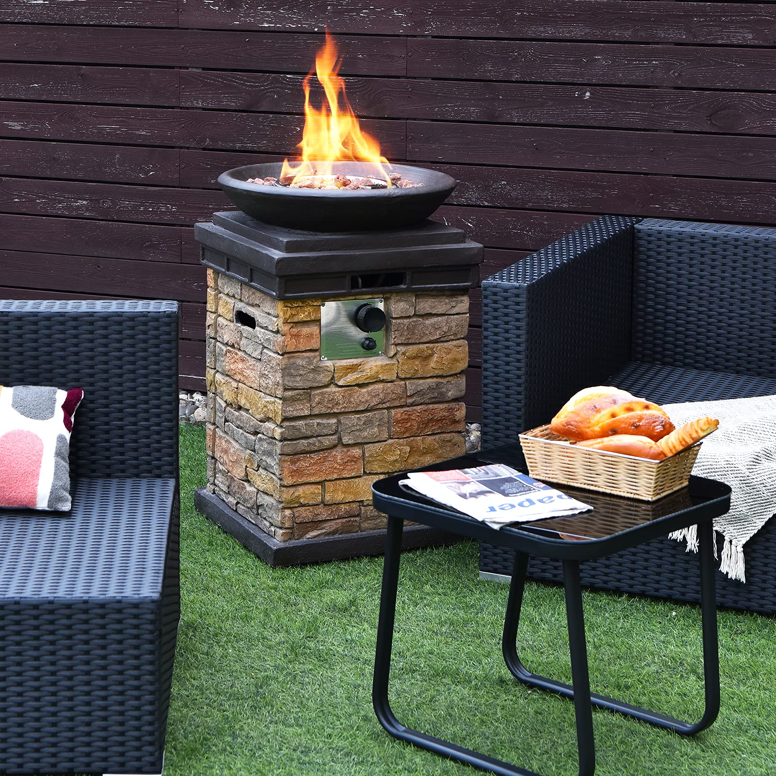 18 in. Brown Square 40000 BTU Outdoor Gas Fire Pit Propane Burning Fire Bowl