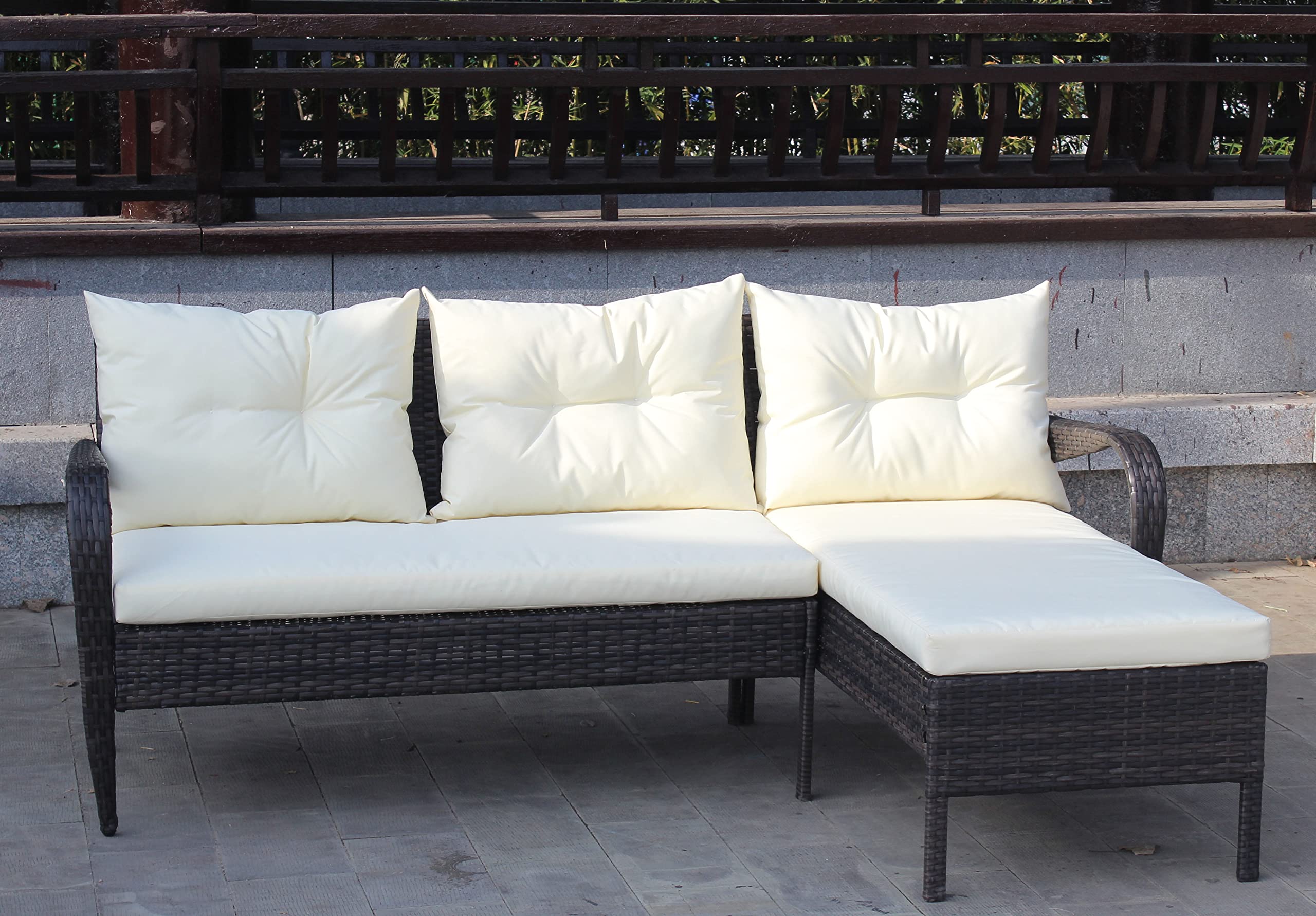 SUGIFT 2-Piece Outdoor Patio Furniture sets Conversation set wicker Ratten Sectional Sofa With Beige Cushions