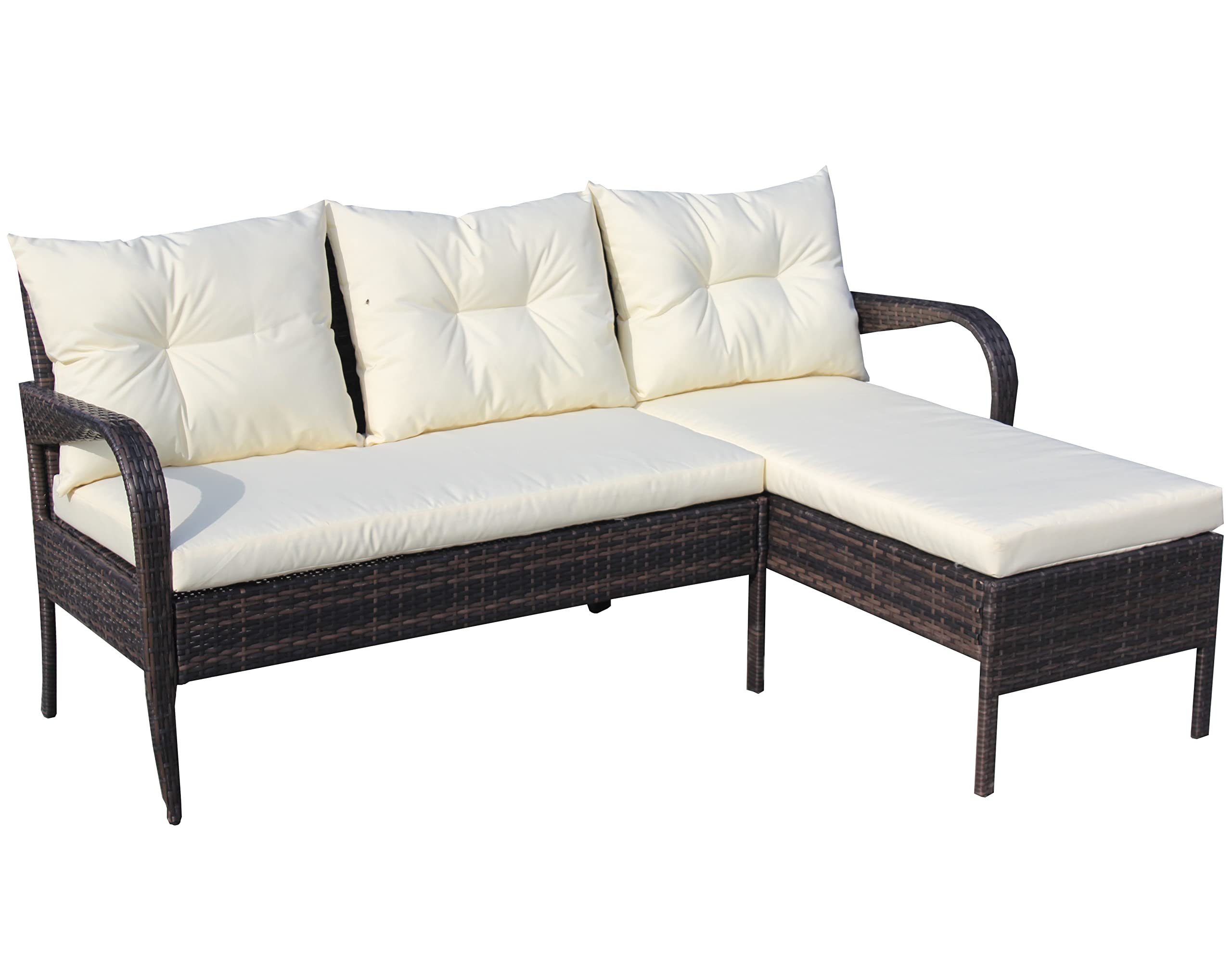 SUGIFT 2-Piece Outdoor Patio Furniture sets Conversation set wicker Ratten Sectional Sofa With Beige Cushions