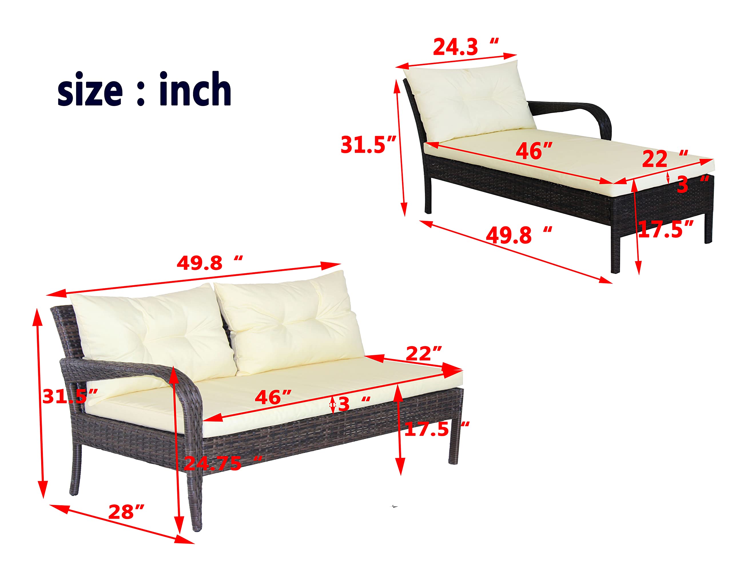 SUGIFT 2-Piece Outdoor Patio Furniture sets Conversation set wicker Ratten Sectional Sofa With Beige Cushions