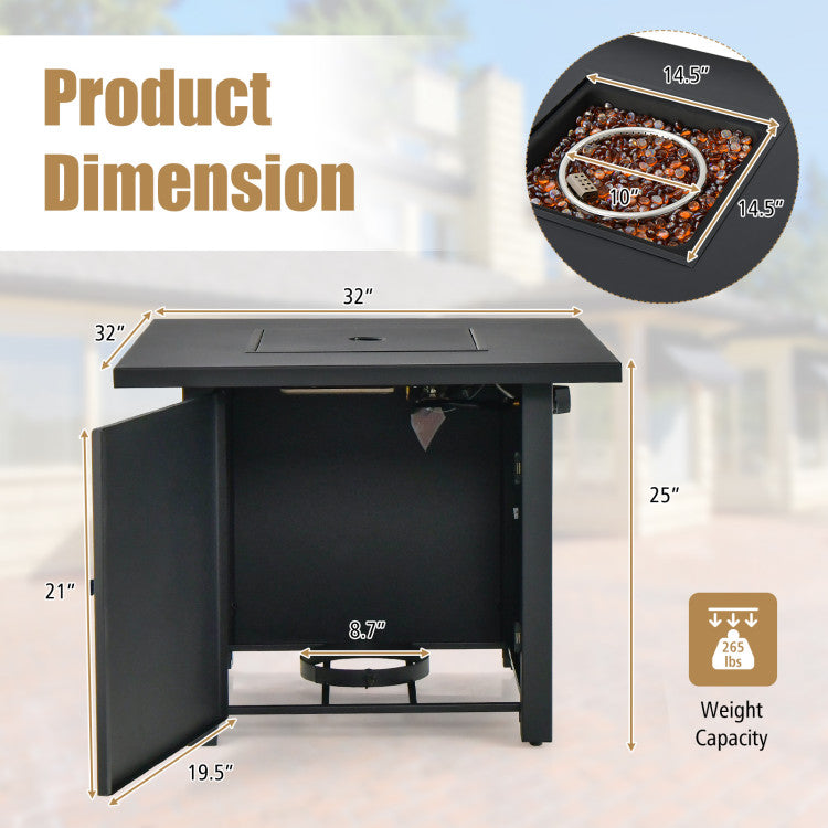 SUGIFT 50,000 BTU 32 Inch Square Propane Gas Fire Pit Table