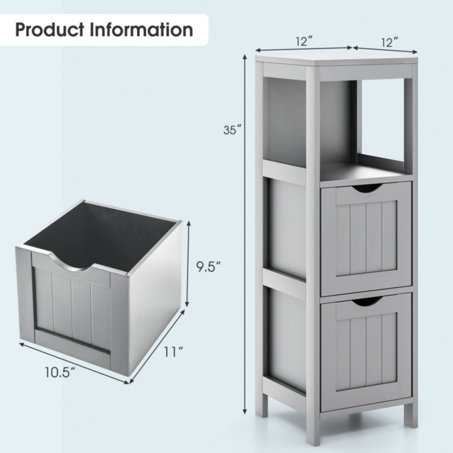 SUGIFT Wooden Bathroom Floor Cabinet with Removable Drawers, Gray