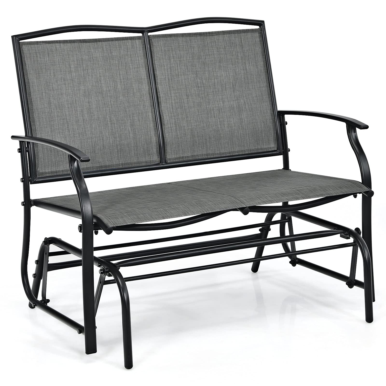 Gray 2-Person Steel Outdoor Rocking Chair Patio Padded Sling Glider