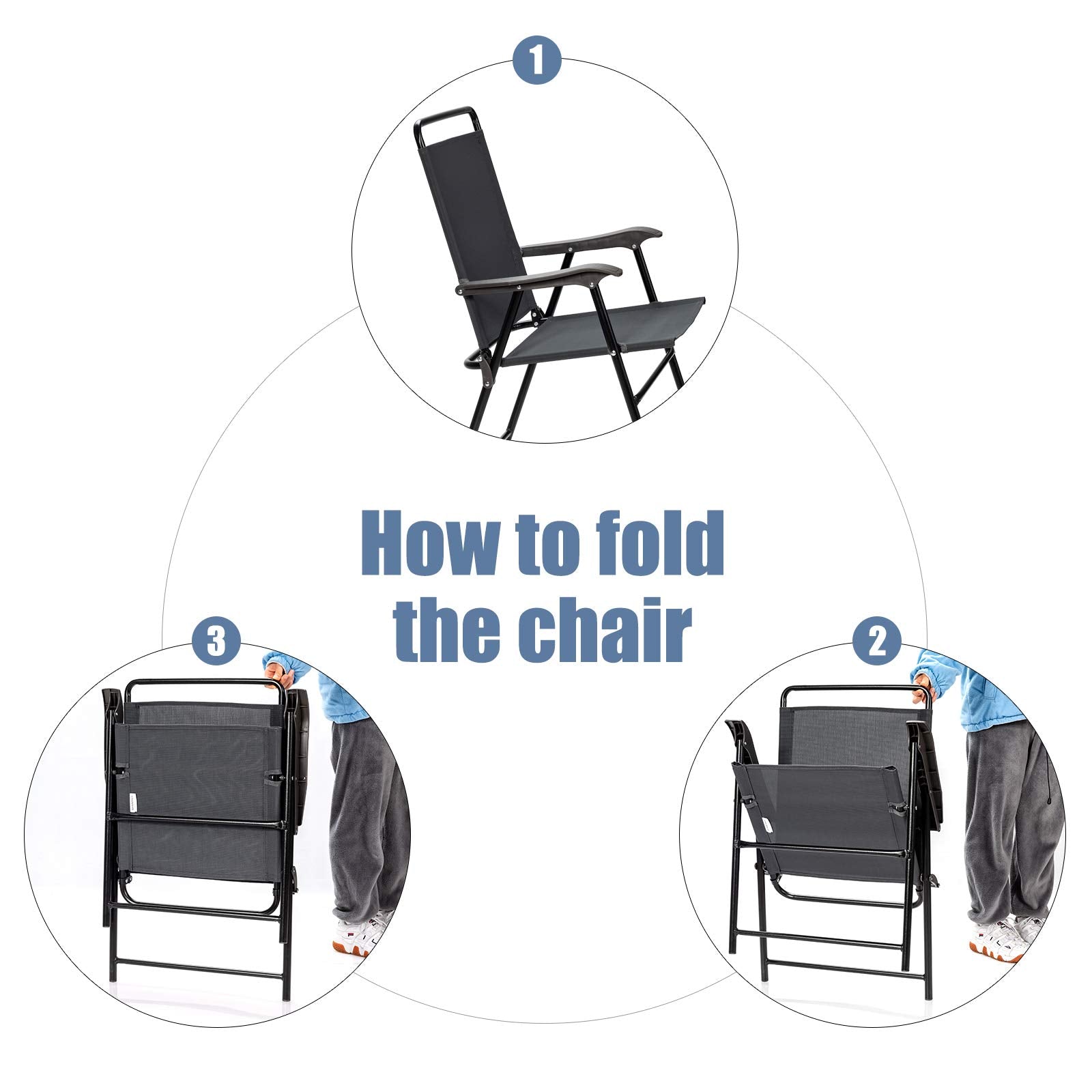 Gray Steel Portable Folding Chair Outdoor Patio Dining Chair with Armrest (4-Pack)