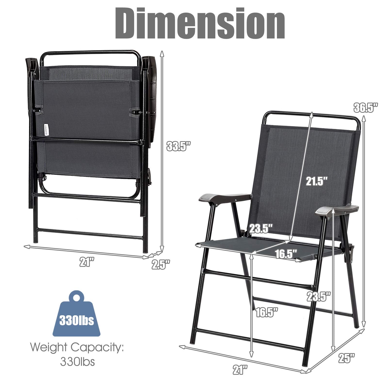 Gray Steel Portable Folding Chair Outdoor Patio Dining Chair with Armrest (4-Pack)