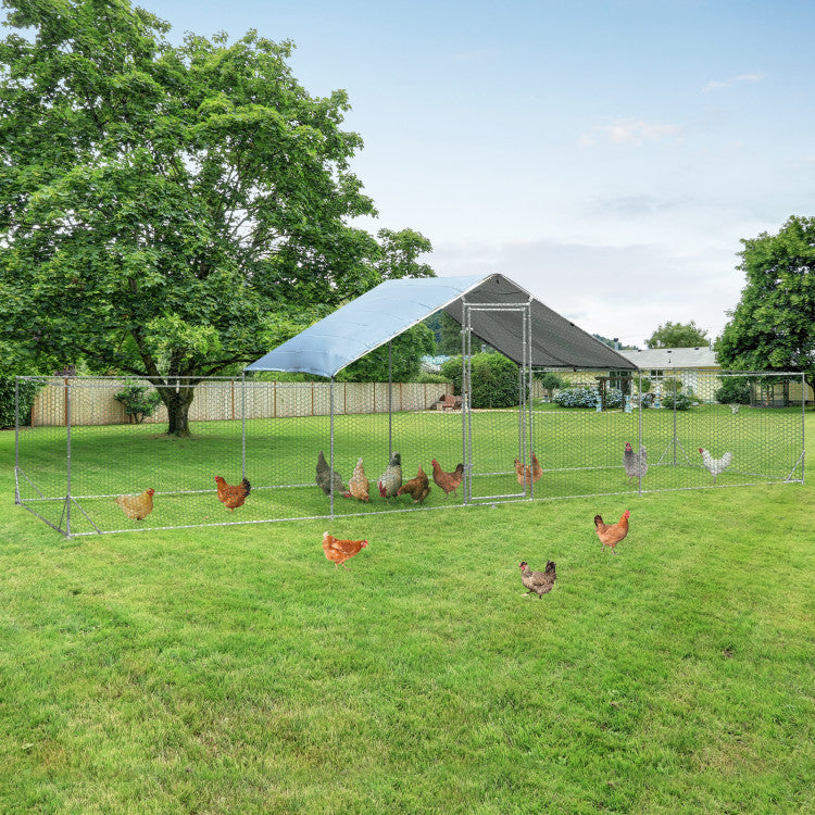 SUGIFT Large Walk-in Metal Chicken Coop with Cover for Farm Backyard