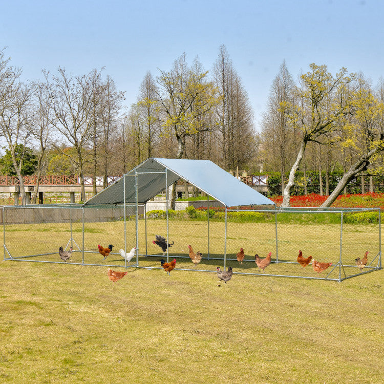 SUGIFT Large Walk-in Metal Chicken Coop with Cover for Farm Backyard
