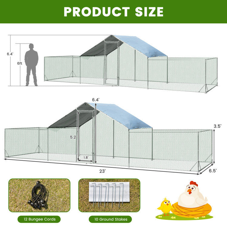 SUGIFT Large Walk-in Metal Chicken Coop with Cover for Farm Backyard