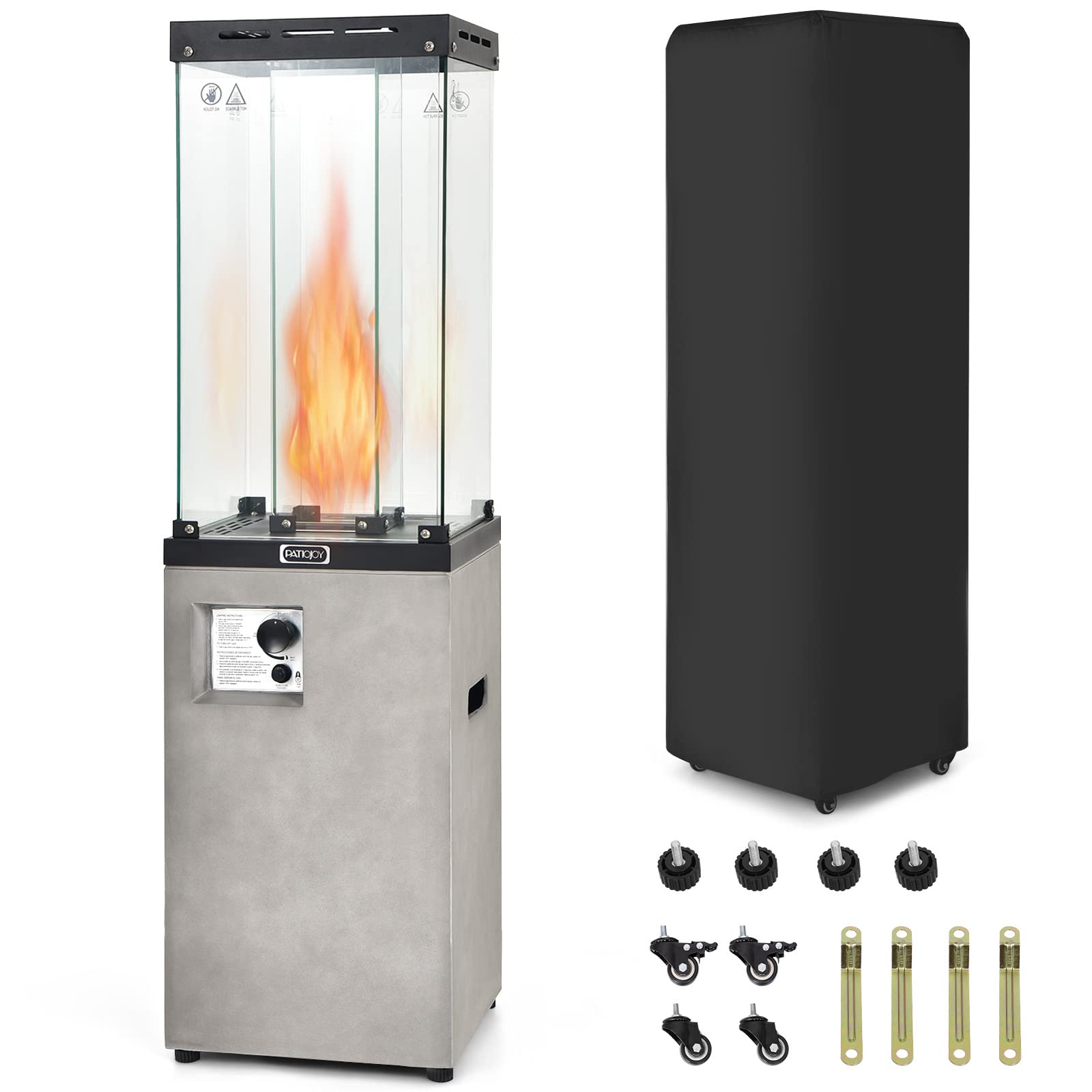 Light Gray 41,000 BTU Outdoor Propane Fire Pit with Lockable Wheels