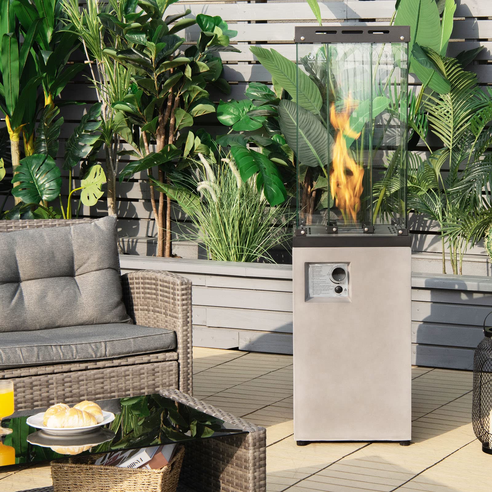 Light Gray 41,000 BTU Outdoor Propane Fire Pit with Lockable Wheels