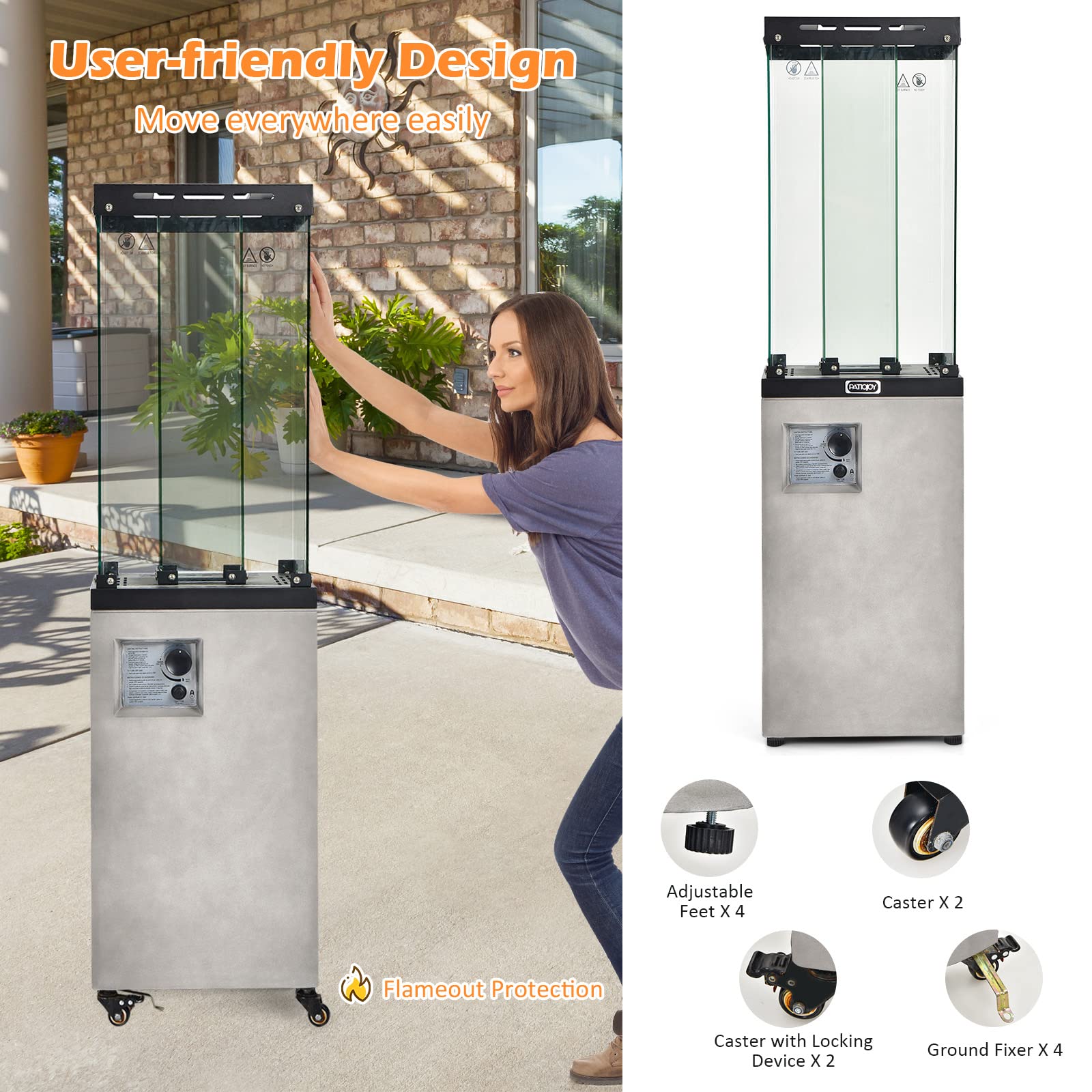 Light Gray 41,000 BTU Outdoor Propane Fire Pit with Lockable Wheels