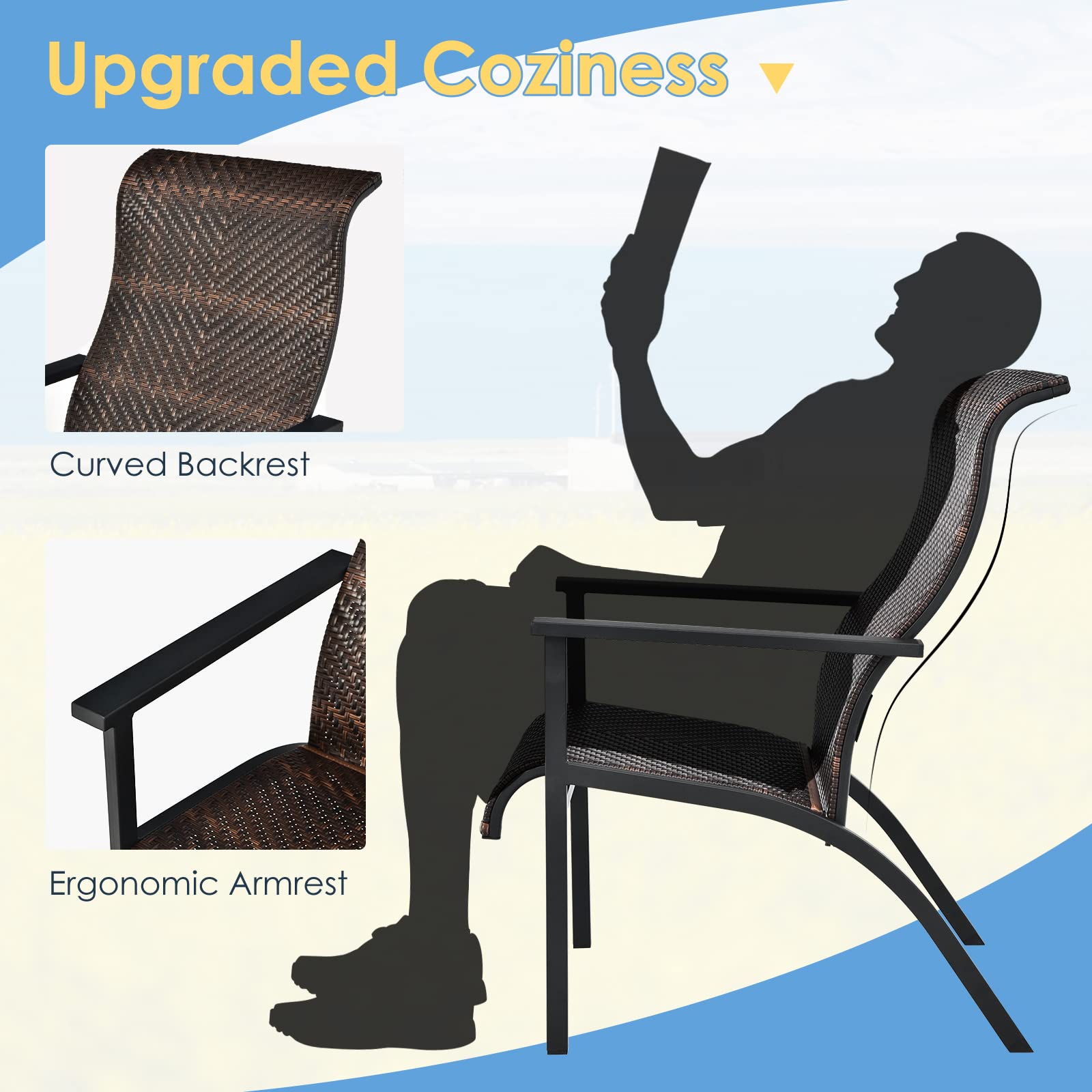 Brown 3-Piece Wicker Outdoor Bistro Set with High Backrest and Armrest