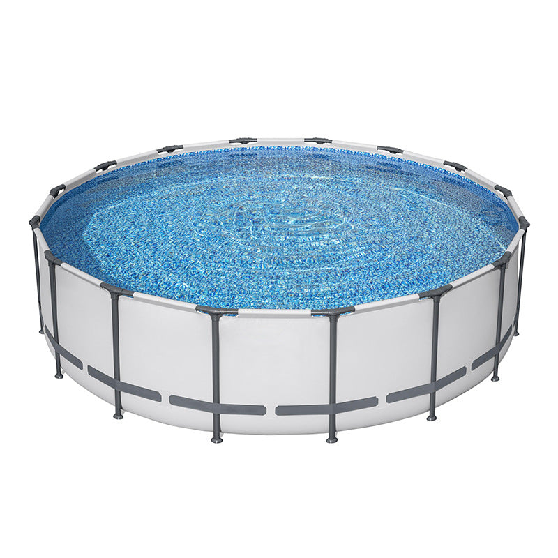 Round Blue Metal-Walled Above-Ground Swimming Pool with Filter