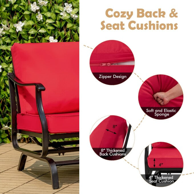 Red Metal 3-Piece Outdoor Rocking Chair Set with Coffee Table